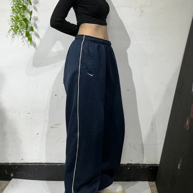 00s 나이키 사이드 라인 화이트 와이드 추리닝 바지 트레이닝 팬츠 L