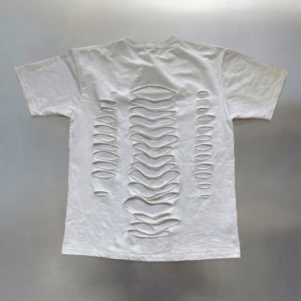 DAMAGED CUTTING T SHIRTS UNISEX WHITE