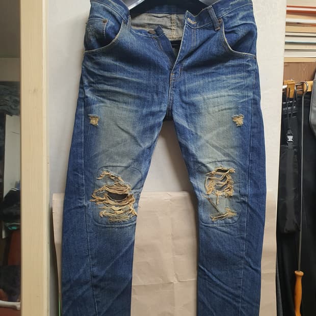 빈티지 데미지 워싱 데님진 28