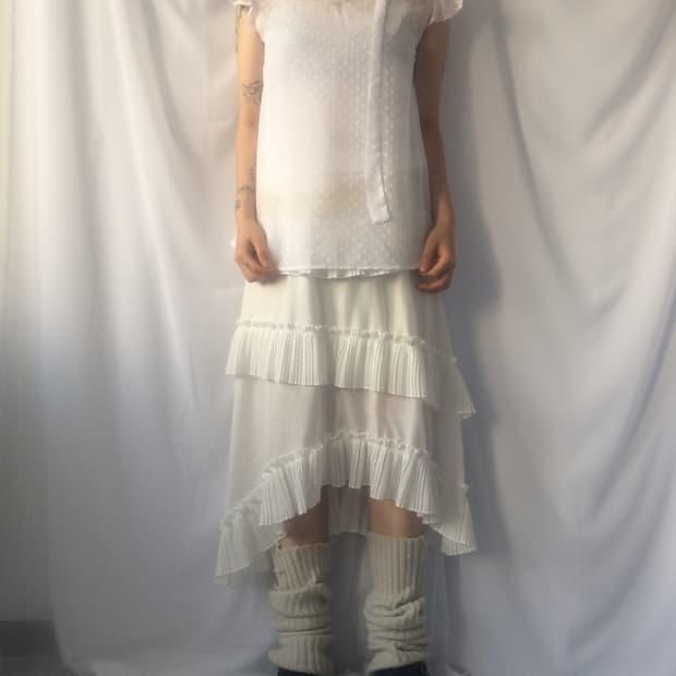 Dot pattern tied see through blouse