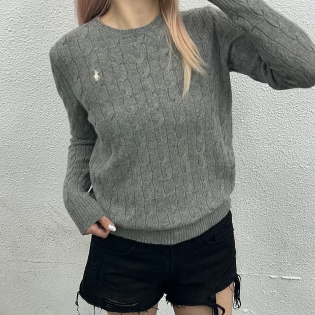  폴로 랄프로렌 화이트포니 그레이 꽈배기 니트 L