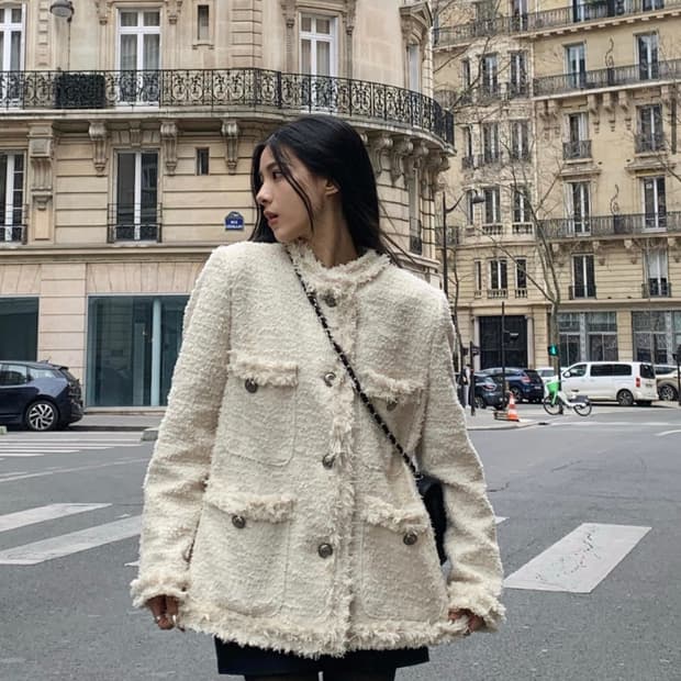 카키포인트 트위드 아이보리 롱버전