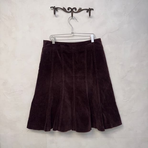 Deep violet velvet pleats midi skirt