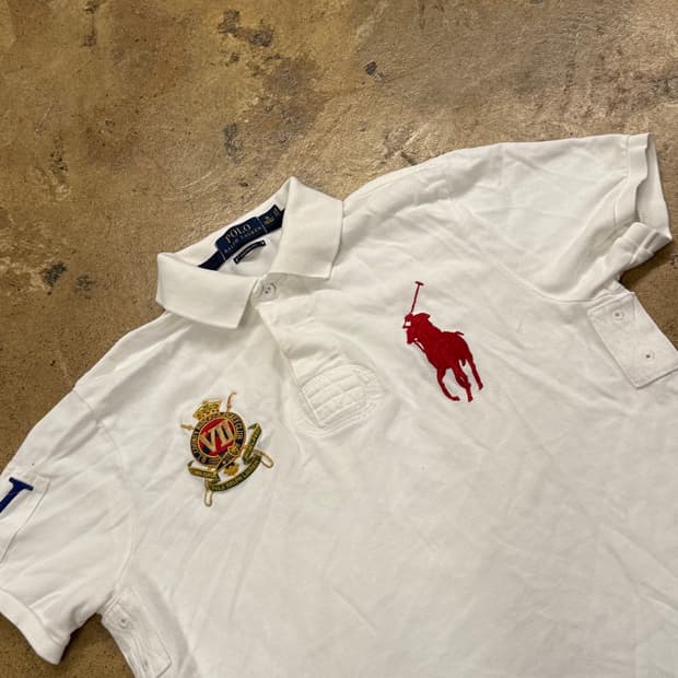 폴로 랄프로렌 화이트 레드 흰빨 빅포니 카라 반팔 티