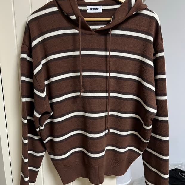 노앙 MULTI STRIPE KNIT HOODIE BROWN