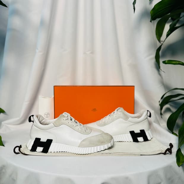 (42) 에르메스 바운싱 화이트 코트스킨 블랑 스니커즈