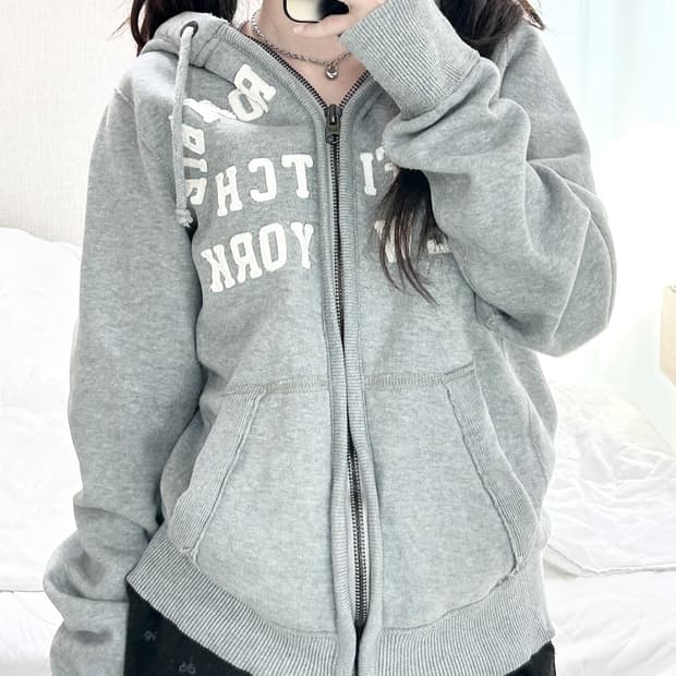 아베크롬비 빅로고 그레이 헤비스웻 후드집업