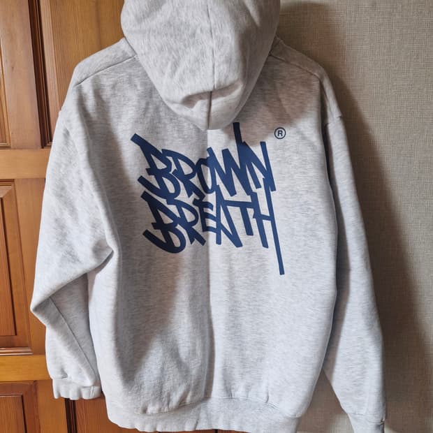 브라운브레스 백프린팅 기모 후드티 멜란지그레이 L