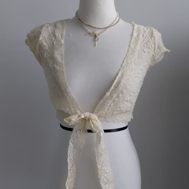 [일본빈티지] 아이보리 레이스 매듭 볼레로 가디건