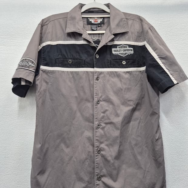 할리데이비슨 반팔 셔츠 회색 남방 / 95 (정품)