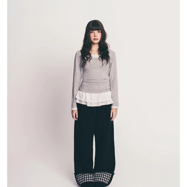 페이즈드 체크 폴딩 팬츠