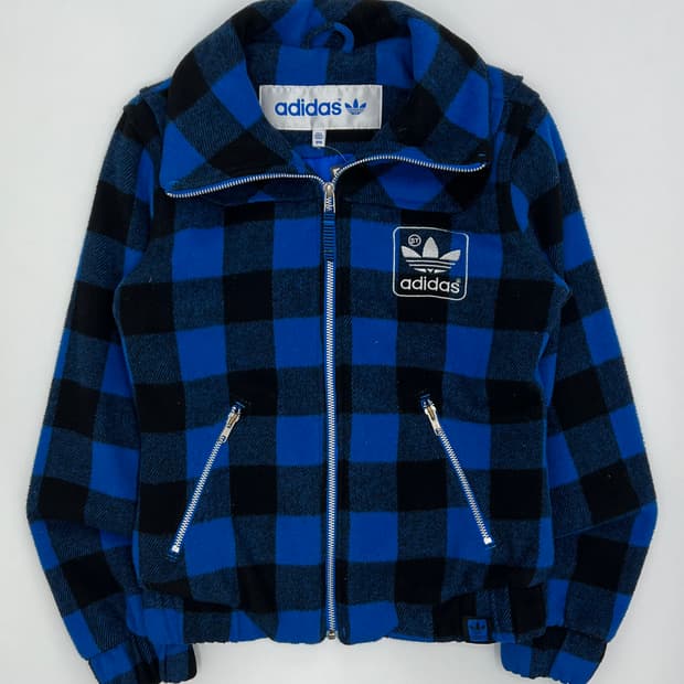 아디다스 로고 자수 모직 체크 집업 자켓
