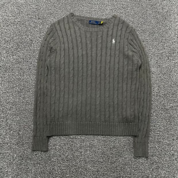 폴로 그레이 케이블 코튼 니트