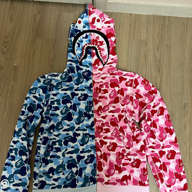 베이프 ABC카모 세퍼레이트 샤크 풀 집 후드 블루 핑크m