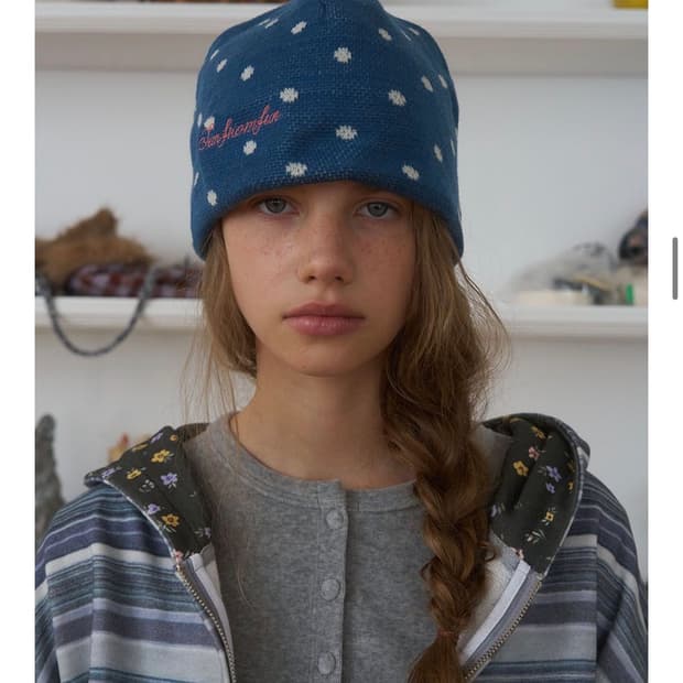 펀프롬펀 Dot Jacquard Beanie, Deep Blue