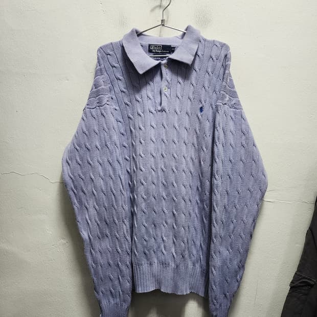 폴로 랄프로렌 연보라 케이블 니트 반집업