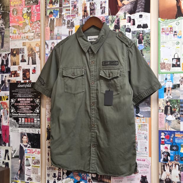 JPN 백넘버 카키 밀리터리무드 반팔 셔츠