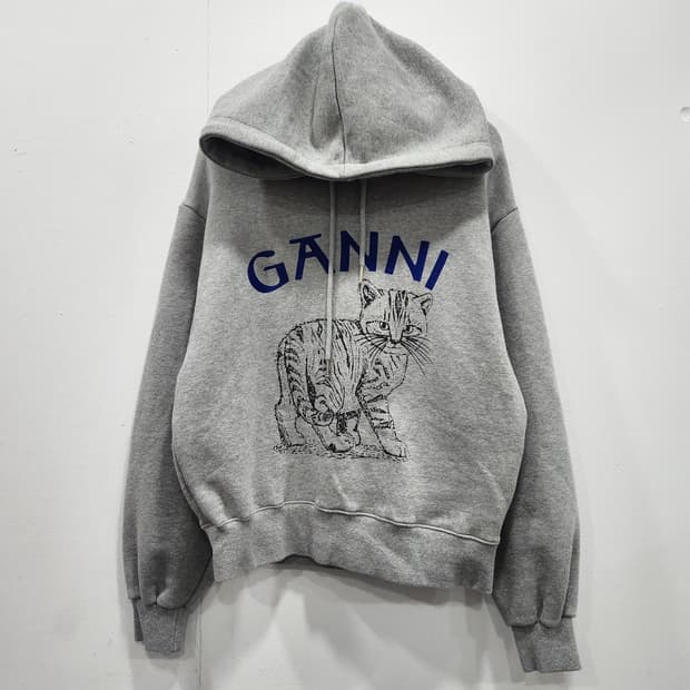 LOW GAUGE 고양이 프린팅 후드티 그레이 여성 90사이즈