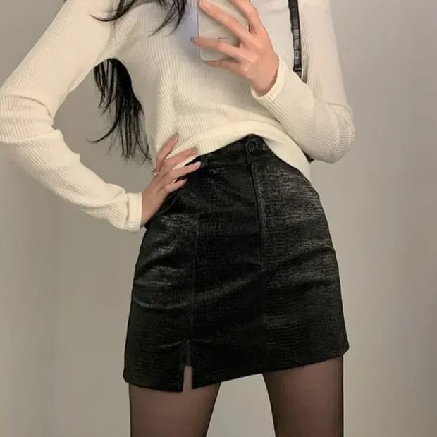 피치빈 드라이로즈 파이톤 뱀피 스커트