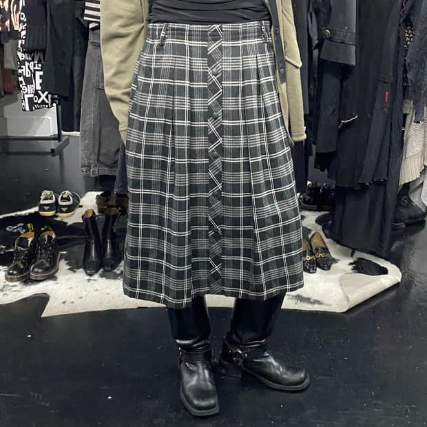Japanese vtg 버튼 체크 롱스커트