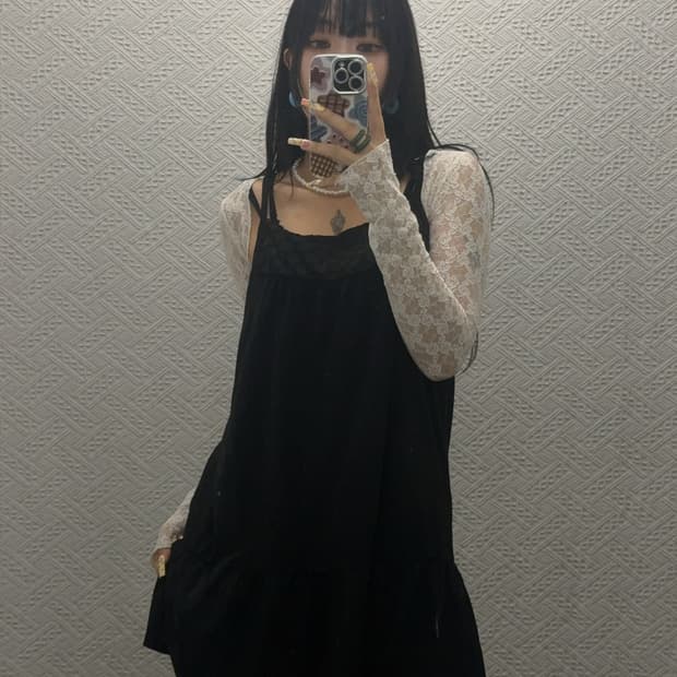 페어리코어 고스 모리 펀칭 셔링 프릴 나시 미니원피스 K0589