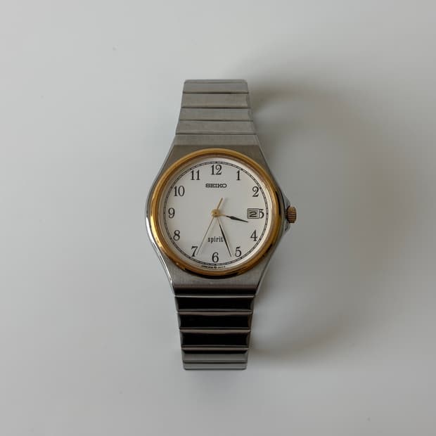 1990년대 Spirit 골드 베젤 실버 쿼츠 남성