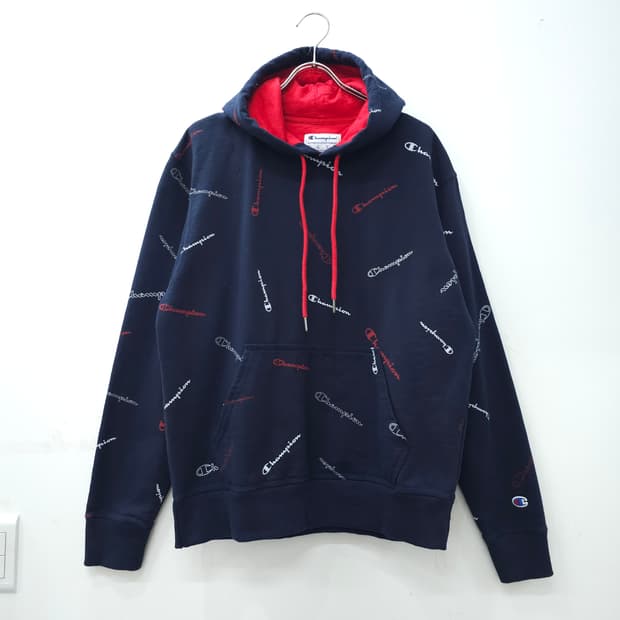 챔피온 로고 네이비 후드티셔츠 기모