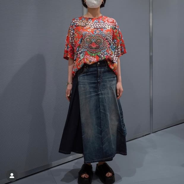 22ss 준야와타나베 리바이스 꼼데가르송 레이어드 비대칭 데님스커트 xs