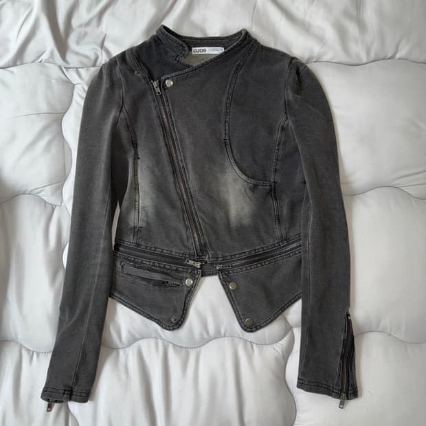 오호스 스판 데님 라이더 자켓 차콜 2 사이즈