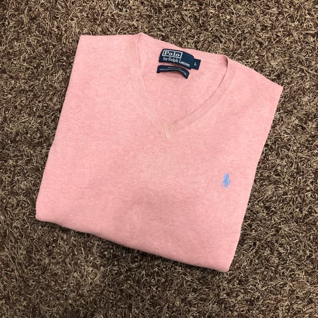 폴로 랄프로렌 핑크 브이넥 니트