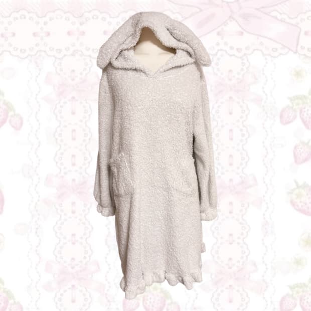 생화이트 우사미미 핀터깔 토끼 포인트 후드 폭닥 원피스 