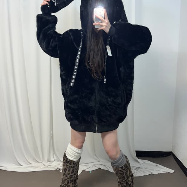 펑크 토끼귀 포인트 후리스 후드집업