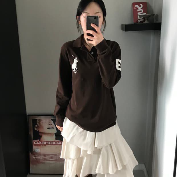 대장급 폴로 랄프로렌 빅포니로고 브라운 긴팔 카라티