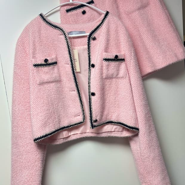 [단종/새상품급(스팀 살균)] 에잇세컨즈 핑크 트위드 자켓 스커트 세트