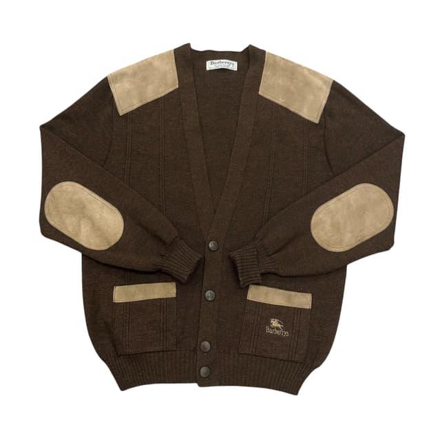 버버리 90s 코만도 가죽배색 가디건
