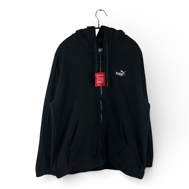 XL) 푸마 자수로고 플리스 후드집업 블랙