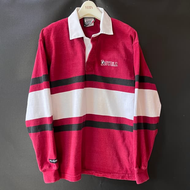 S) 90s 바바리안 Made in Canada 럭비 셔츠 레드 