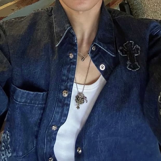 크롬하츠 패치 데님 셔츠