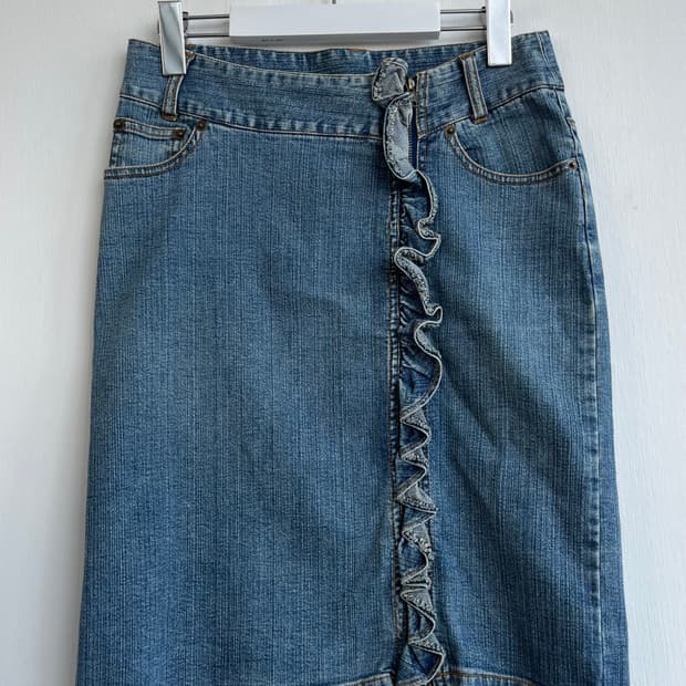 Poudre 집업 러플 데님 스커트