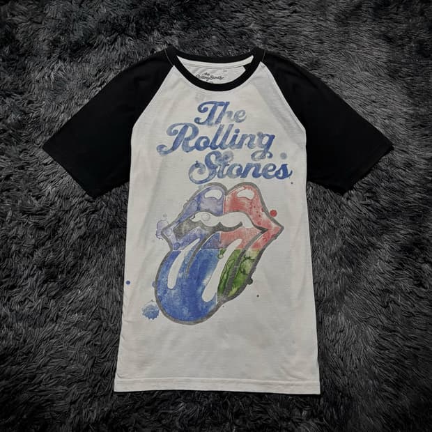 The Rolling Stones 워터컬러 립 로고 래글런 반팔 티셔츠