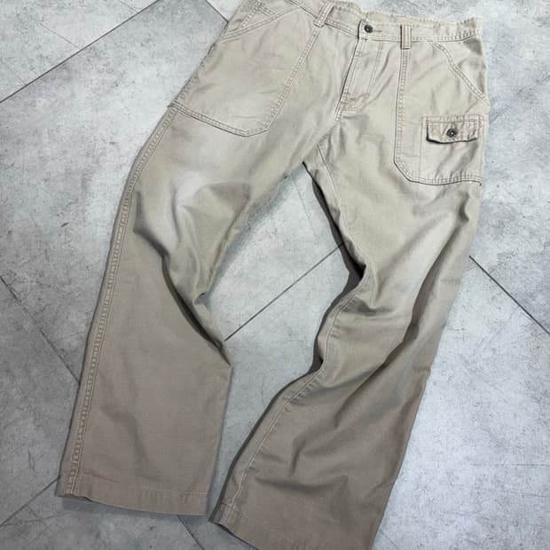 알파 인더스트리 베이지 카고 코튼 와이드 팬츠