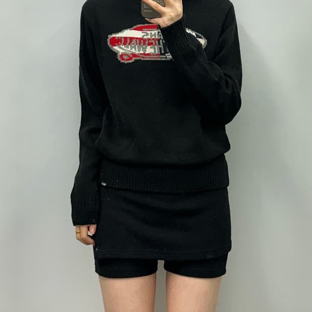 반스 성조기 빅로고 블랙 니트