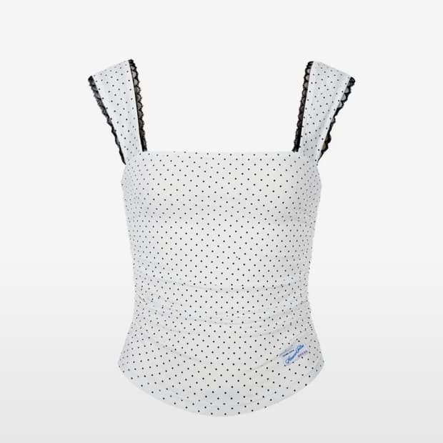 플리즈노팔로우 도트 레이스 슬리브 탑