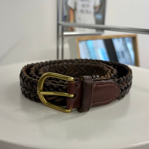 브레이디드 리얼 레더 벨트