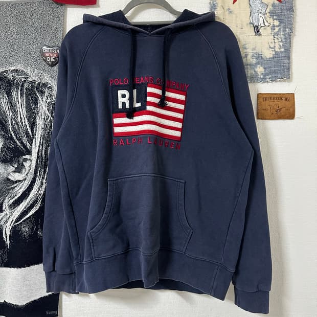 폴로 진스 랄프로렌 성조기 로고 후드티 L