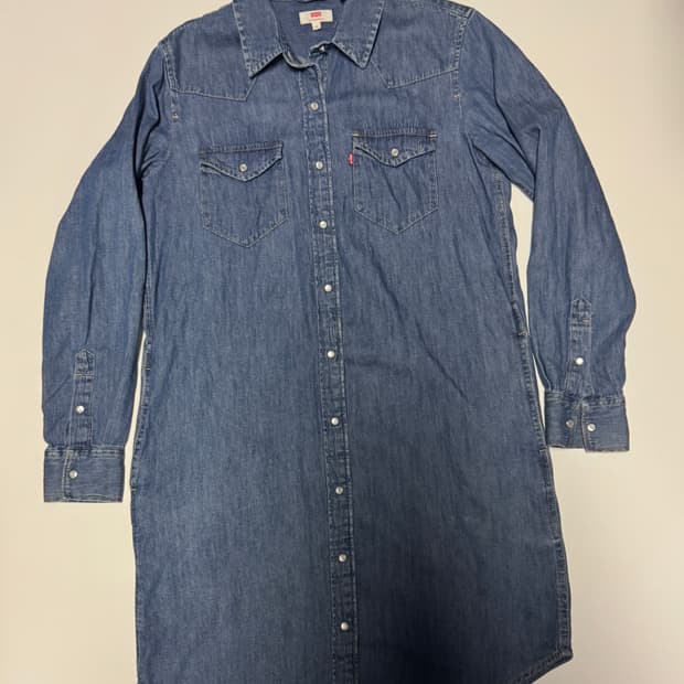 여성 리바이스 빈티지 워싱 롱 버튼 셔츠 데님 원피스 S