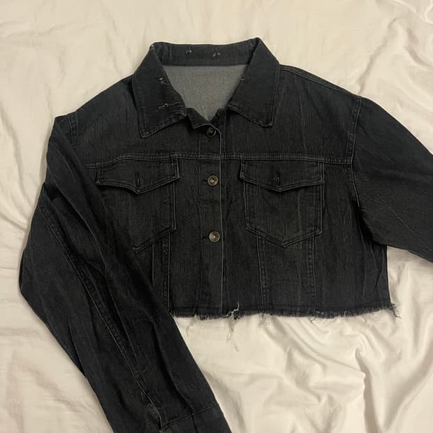 블랙 데님 크롭 자켓 3XL