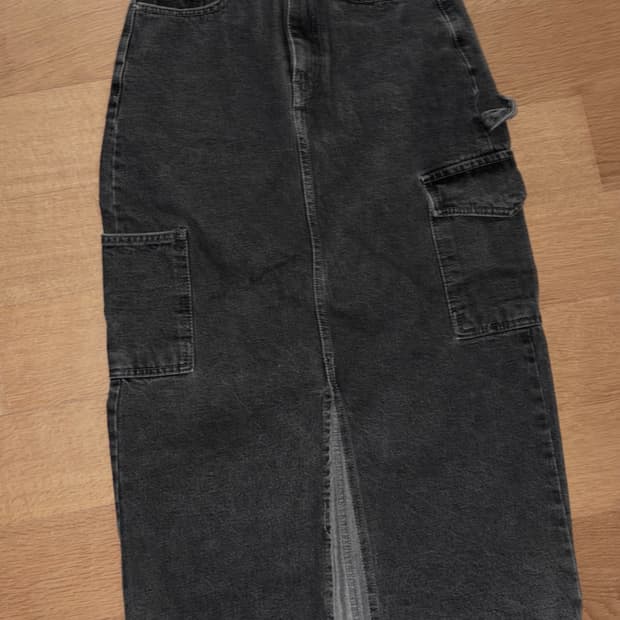 블랙 데님 흑청 카고 롱 스커트