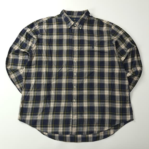 CK407 2XL 폴로 90s 클래식 타탄체크 네이비 셔츠 남방