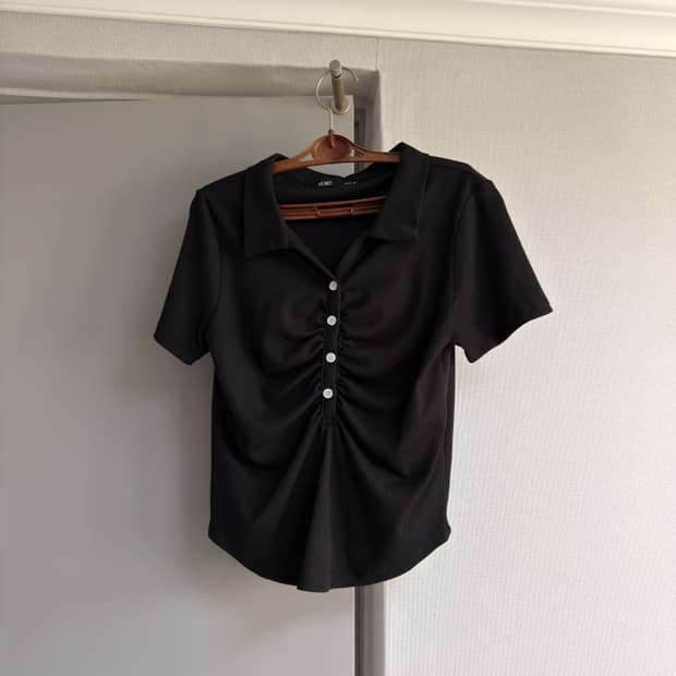 MIXXO 골지 셔링 반팔티 블랙